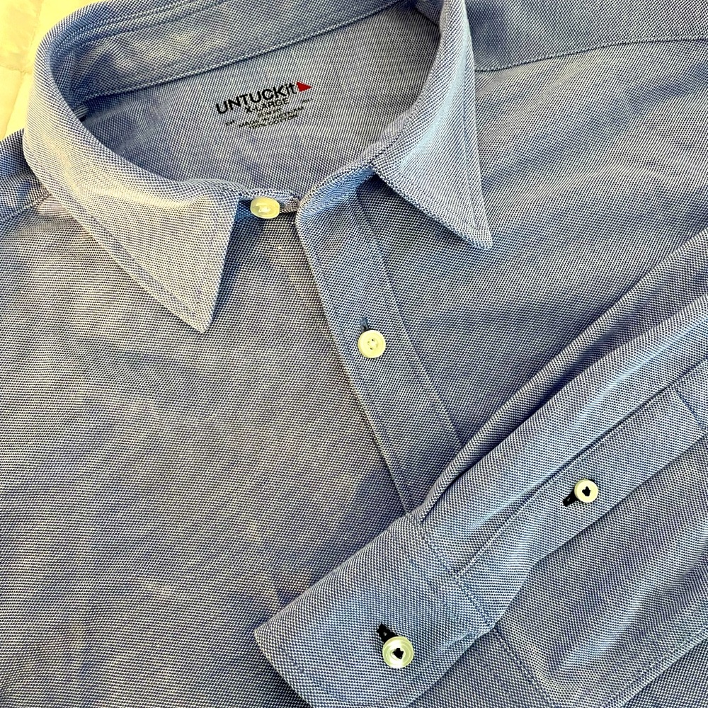 UNTUCKit XL slim fit LS Mens Light Blue shirt 100% cotton waffle weave